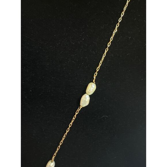 Vintage Estate OC 14K Gold Freshwater Pearl Angel Lariat Y Necklace - Picture 3 of 6